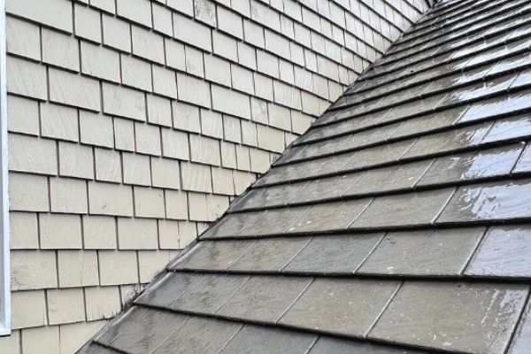 The same roof after soft washing, with the moss removed and tiles clean